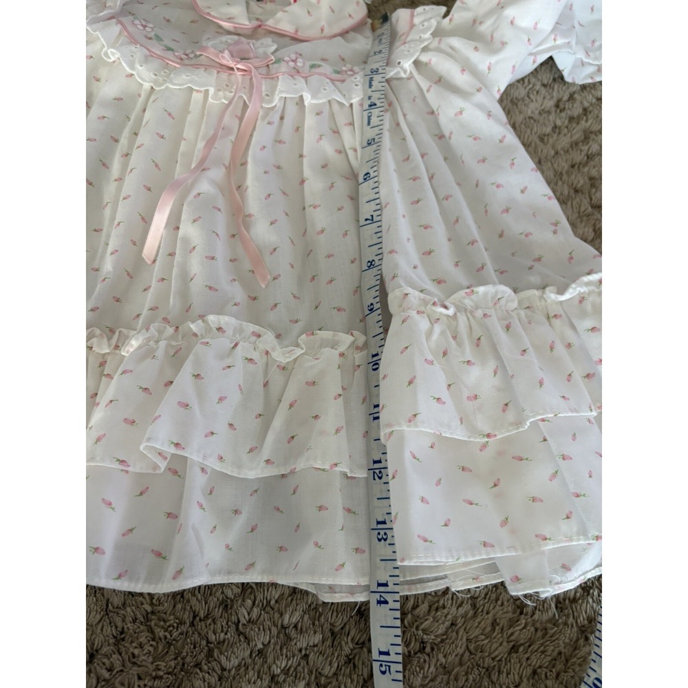 Vintage Baby Girl Party Dress Pink w/Ivory Voile Overlay Ruffle Full Circle 24M - Picture 11 of 13